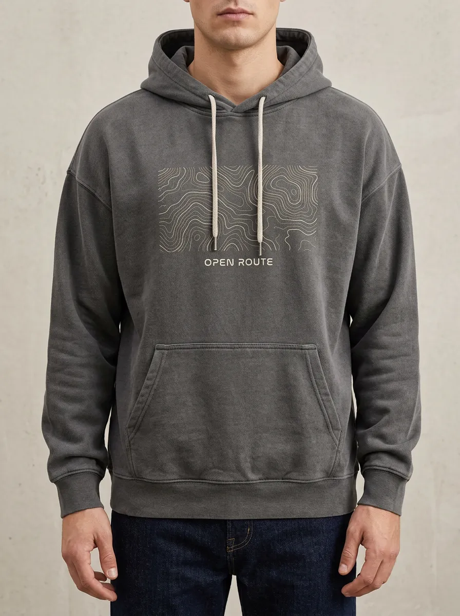 Men's Hiking Outdoor Lover Topographic Map Print Hoodie