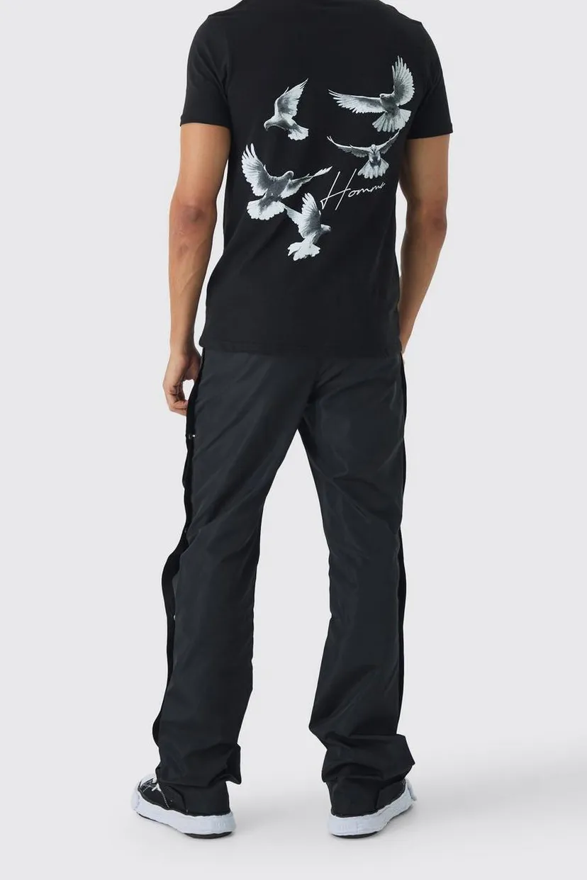 Black Elasticated Waist Slim Flare Stacked Cargo Pants Daily