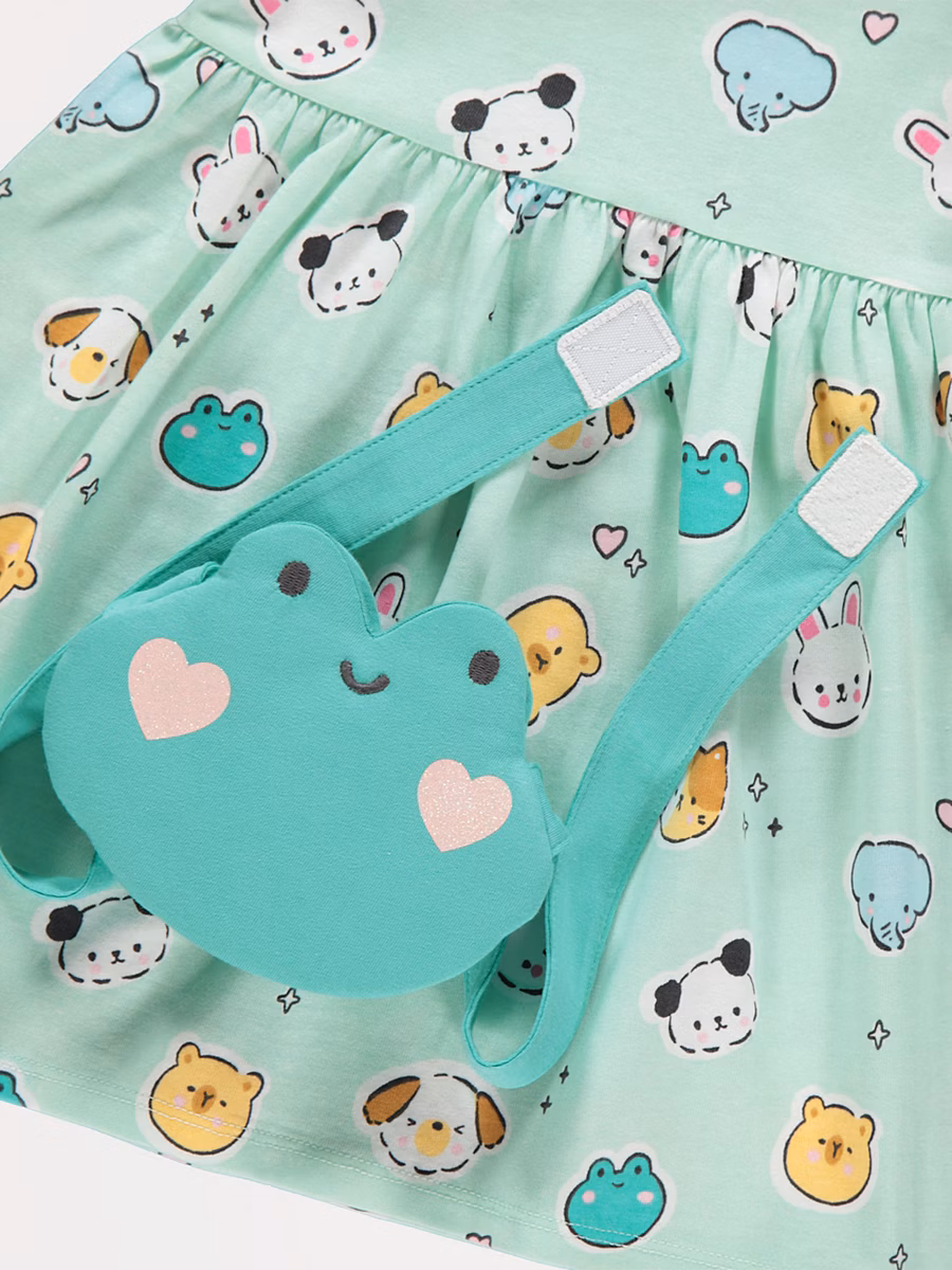 Green Cartoon Frog Frill Sleeve Dress and Bag Outfit detail 1