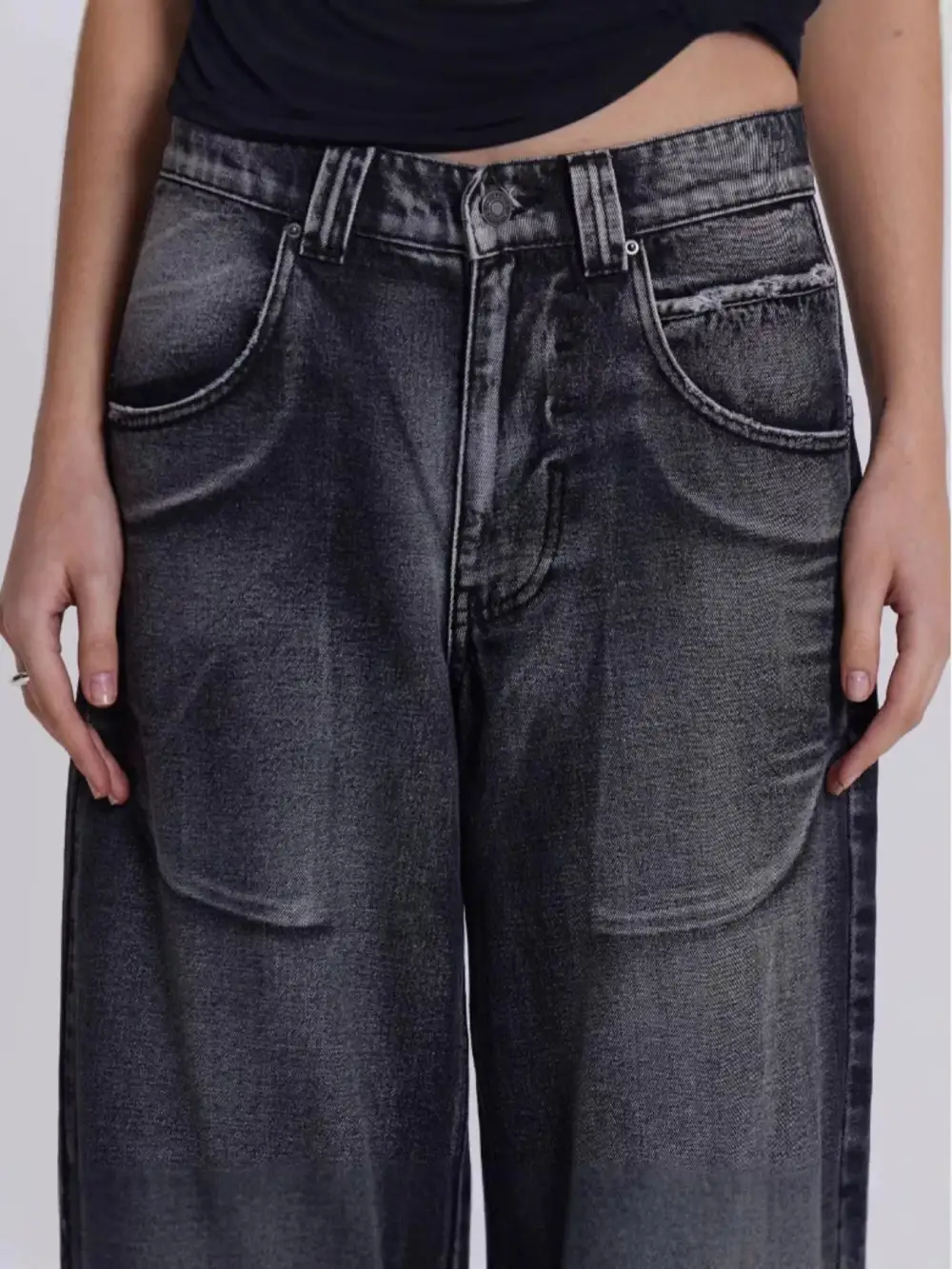 Wide Leg Relaxed Fit Stretch Jeans