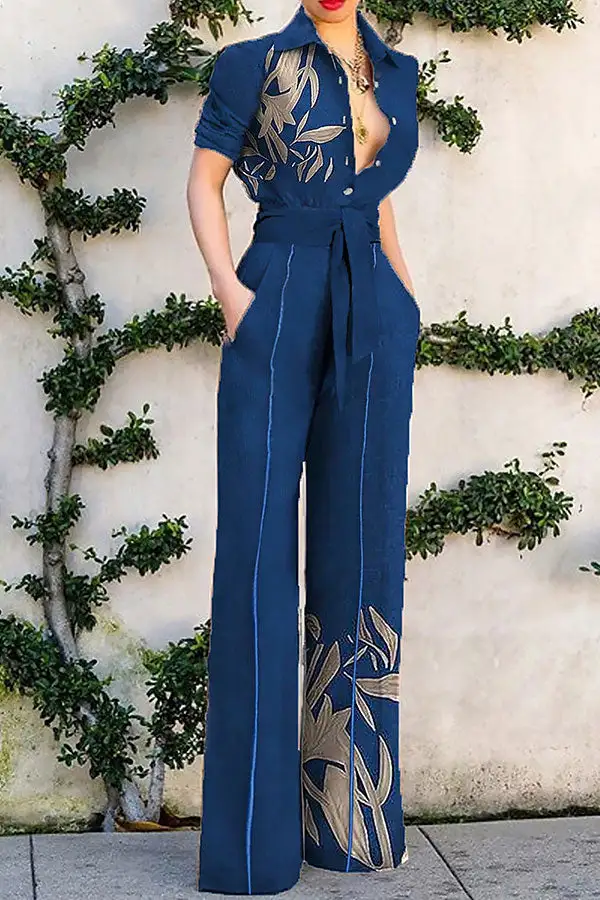 Belted Wide-Leg Short Sleeve Jumpsuit