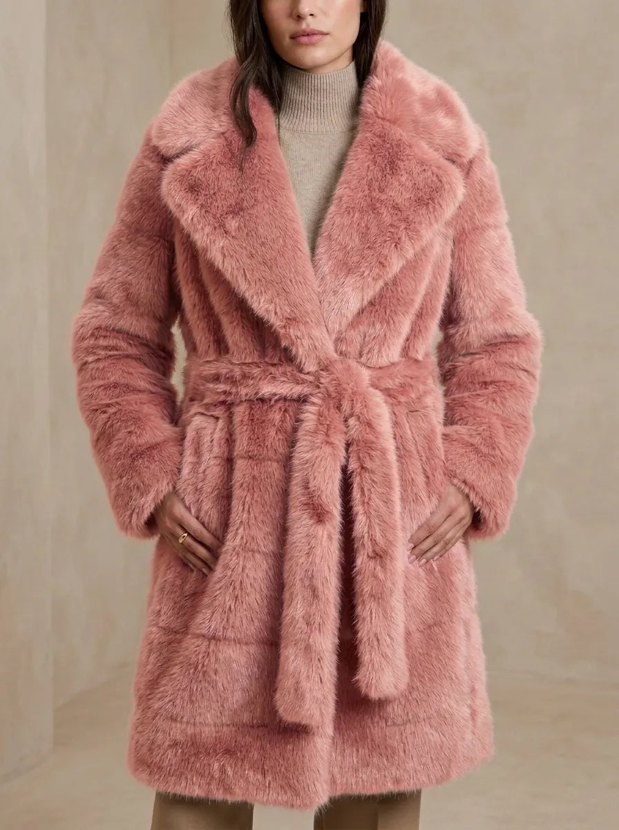 Faux Fur Belted Winter Coat
