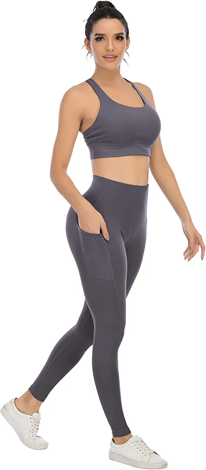 YOUNGCHARM 4 Pack Leggings with Pockets for Women,High Waist Tummy Control Workout Yoga Pants