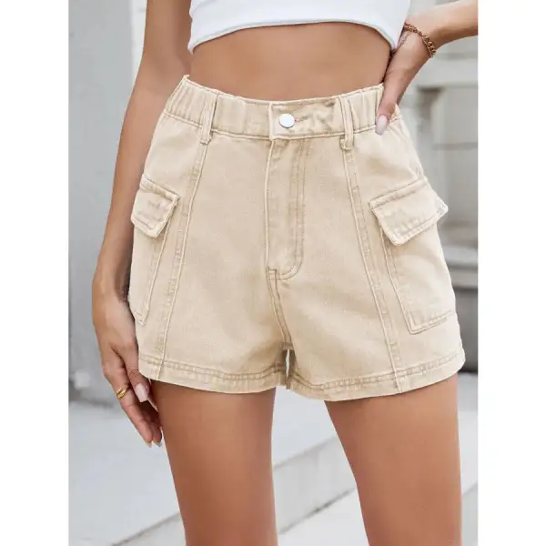 Everyday High Waist Pocketed Cargo Denim Shorts