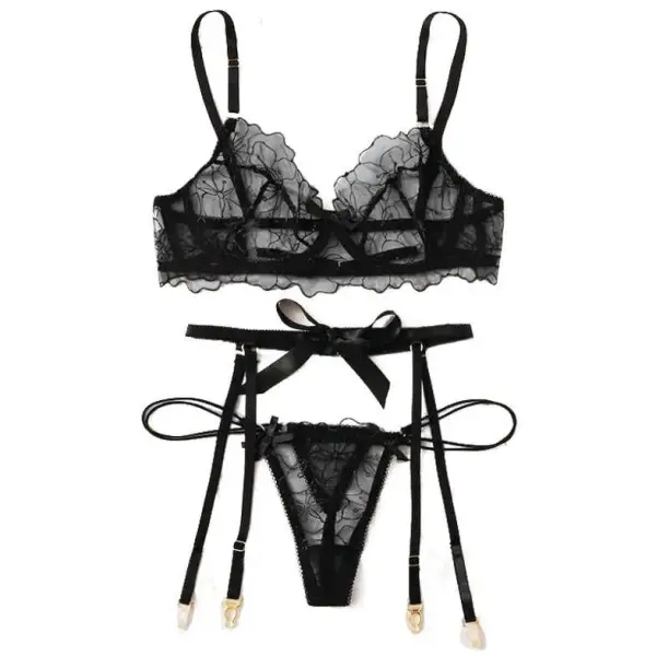 Bow-Detail Lace Garter Lingerie Set
