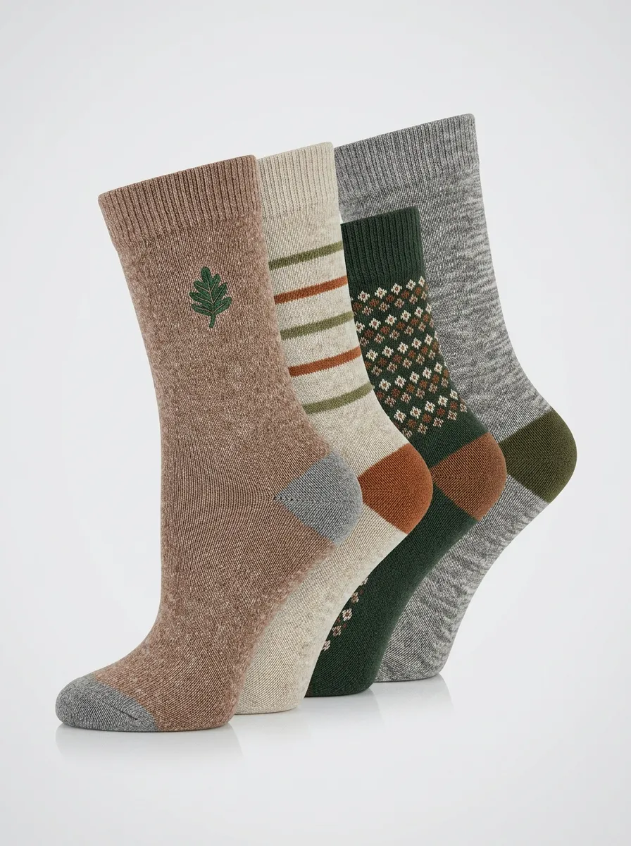 Leaf Geometric Striped Men's Four-Pair Long Socks
