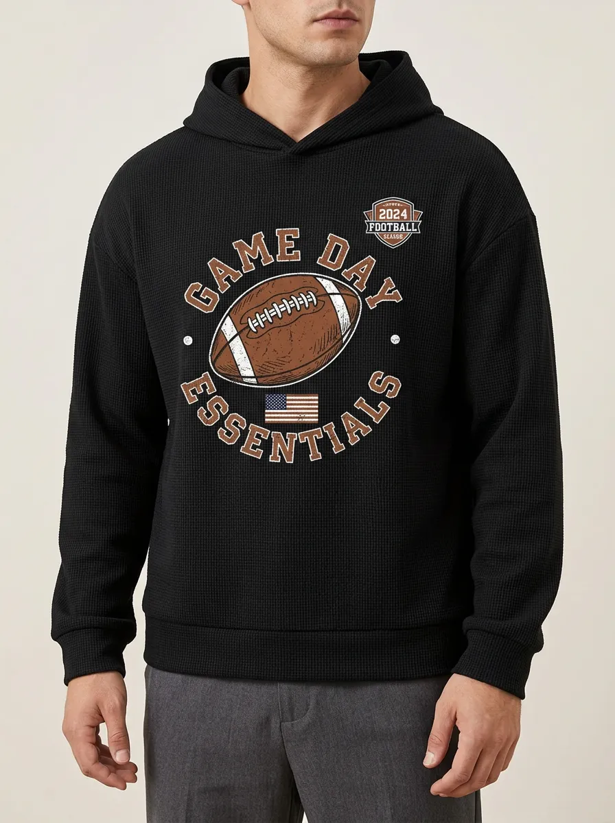 Men's American Football Game Day Essentials USA Flag Printed Hoodie