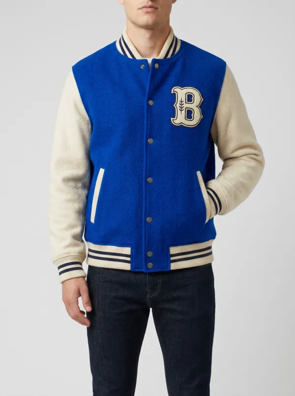 Men's Letter B Embroidered Wool Baseball Jacket