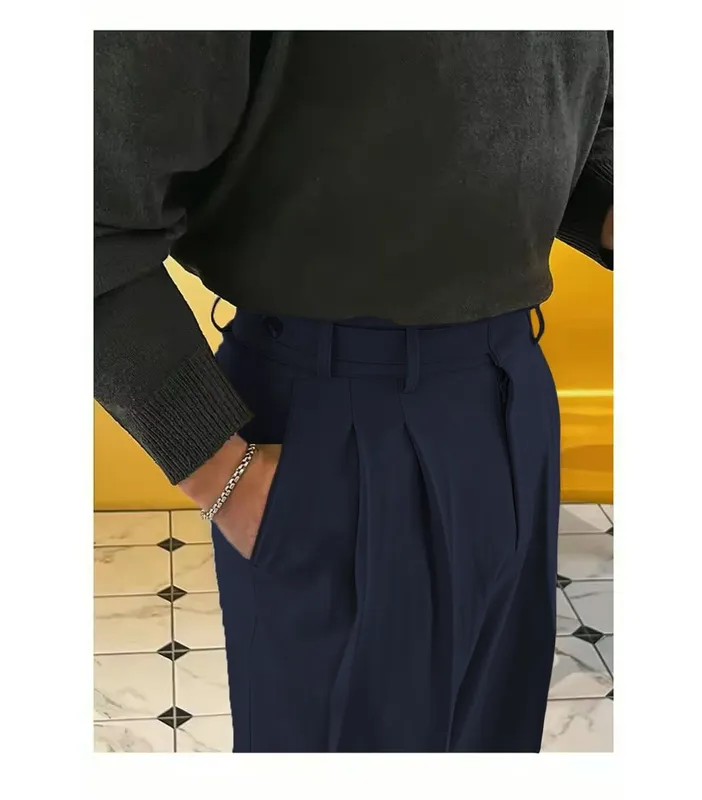 Vintage Linen High-Waist Straight Trousers