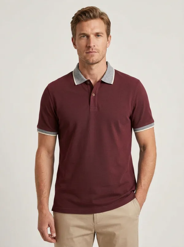 Men's Blue Heather Grey Contrast Collar Polo Shirt