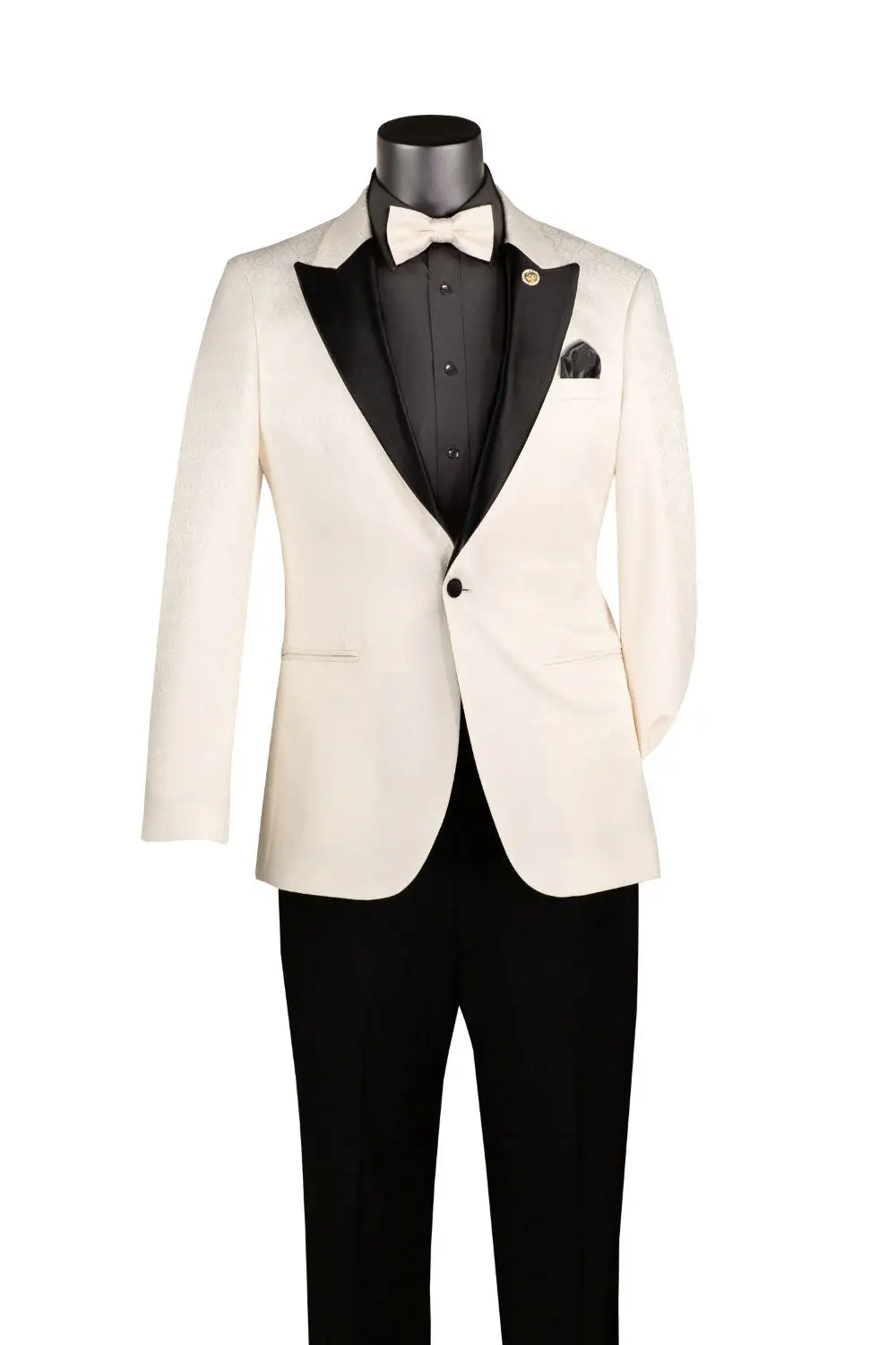 Off-white Slim Fit Jacquard Textured Single Breasted Peak Lapel Blazer
