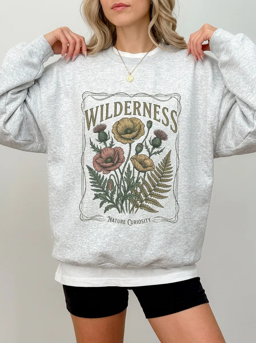 Women's Nature Wilderness Poppy Flower Graphic Sweatshirt