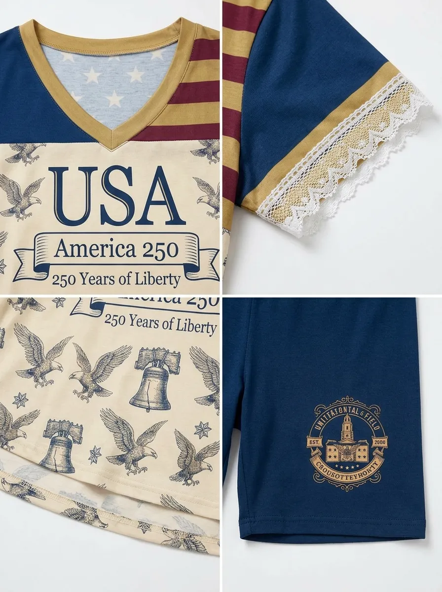 Women's USA 250th Anniversary Eagle Liberty Bell Printed Outfit Set