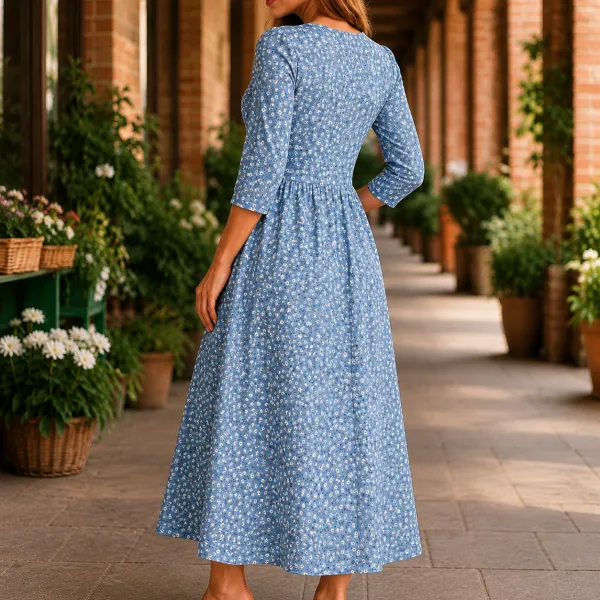 Floral Printed Scoop Neck Midi Dress