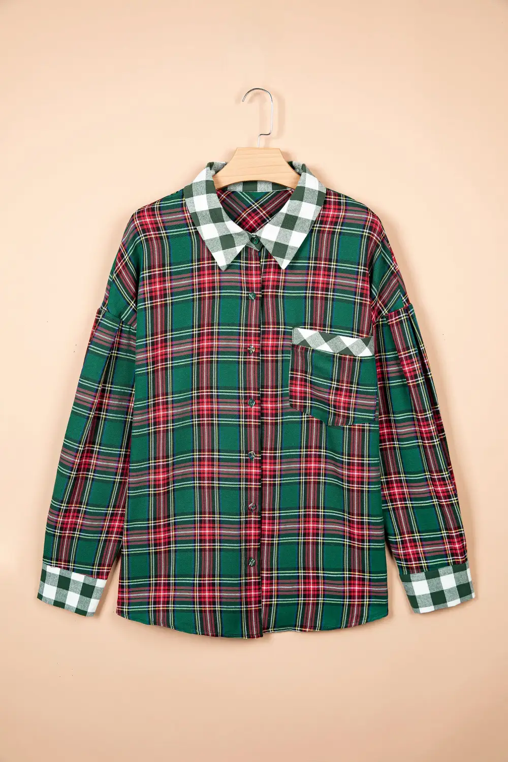 Women's Plaid Long Sleeve Shift Blouse