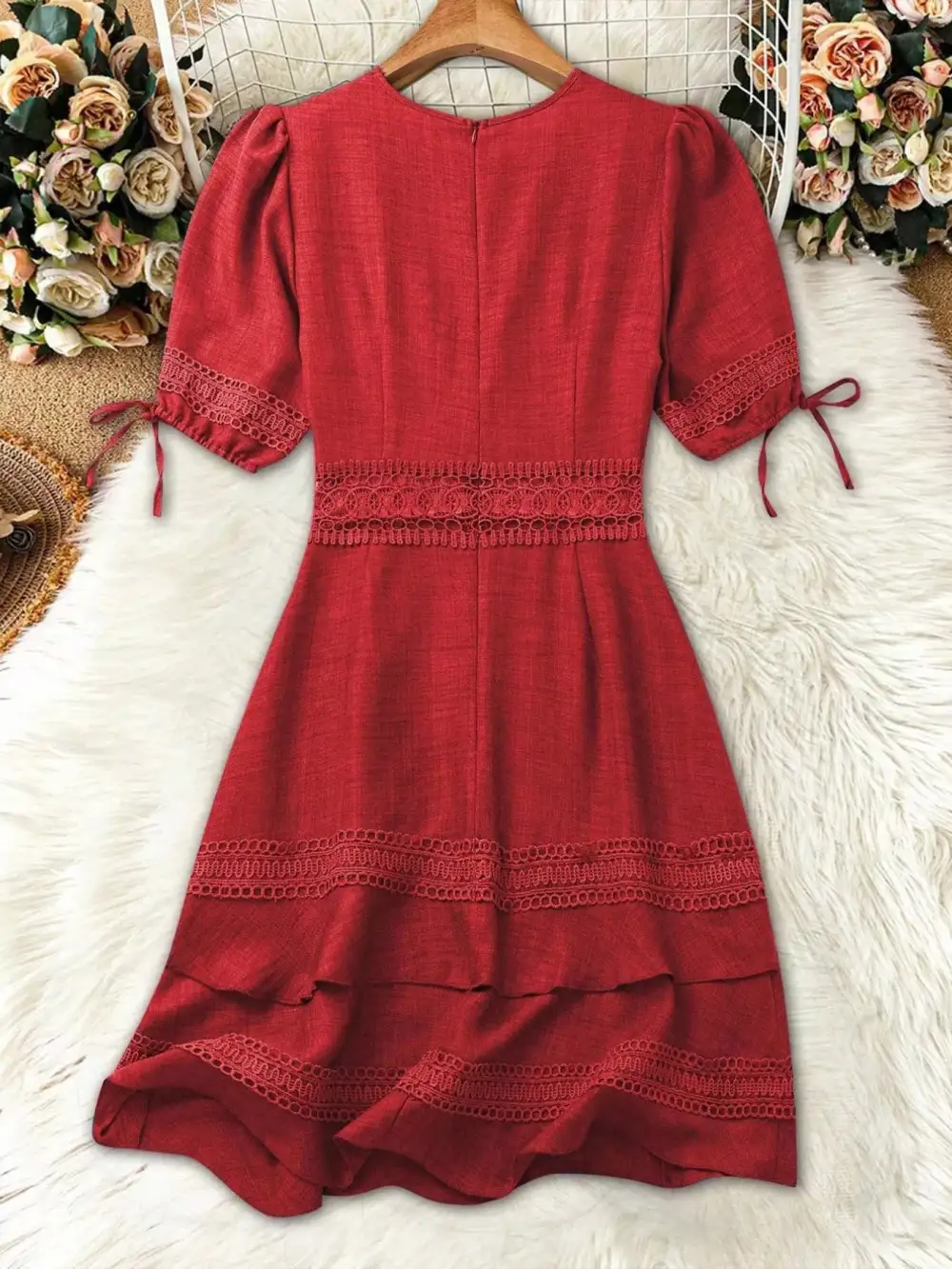 Modern Everyday Lace Detail V-Neck Mini Dress