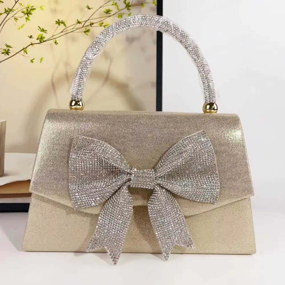 Rhinestone Bow Detail Clutch Bag