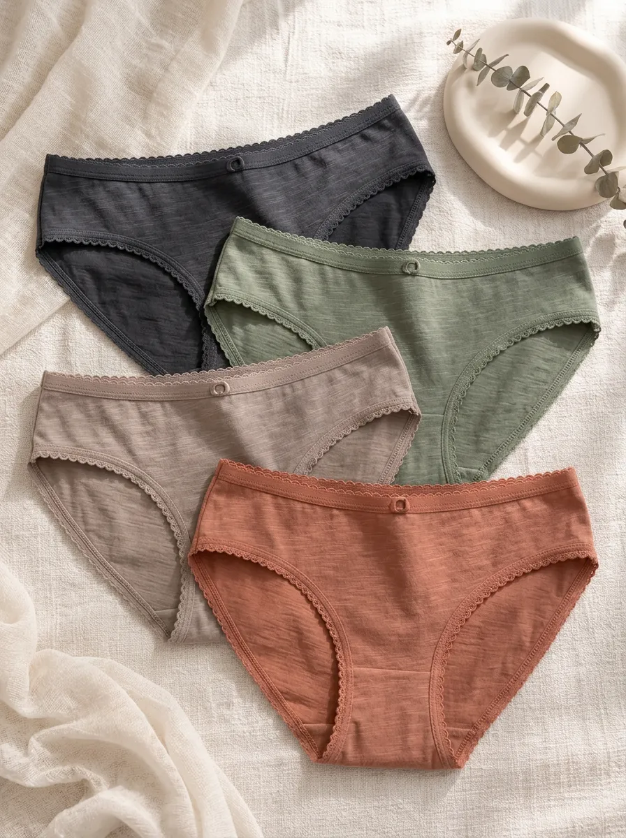 Women's Cotton Lace Trim Solid Color Multi-pack Panties