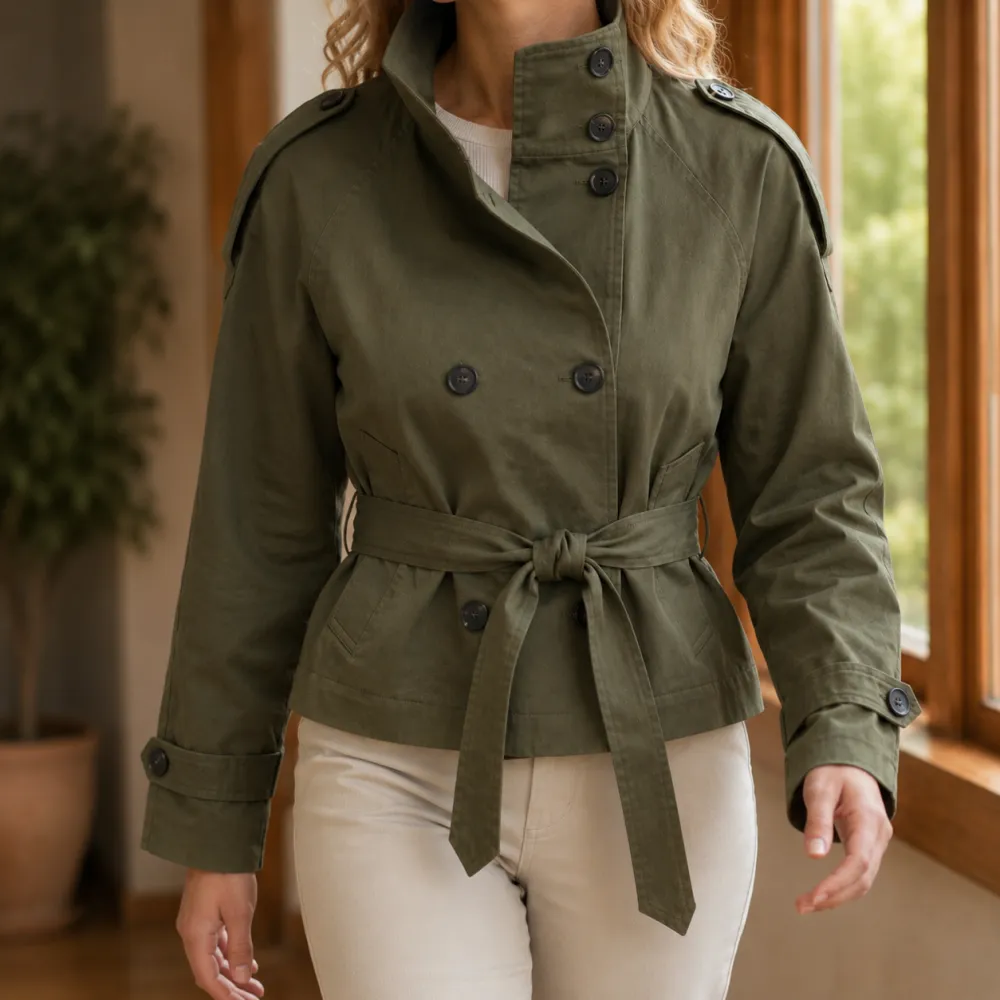 Double-Breasted Stand Collar Cropped Jacket