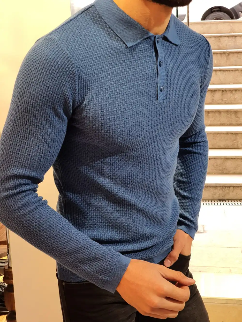 Refined Polo Collar Slim Fit Knit Sweater