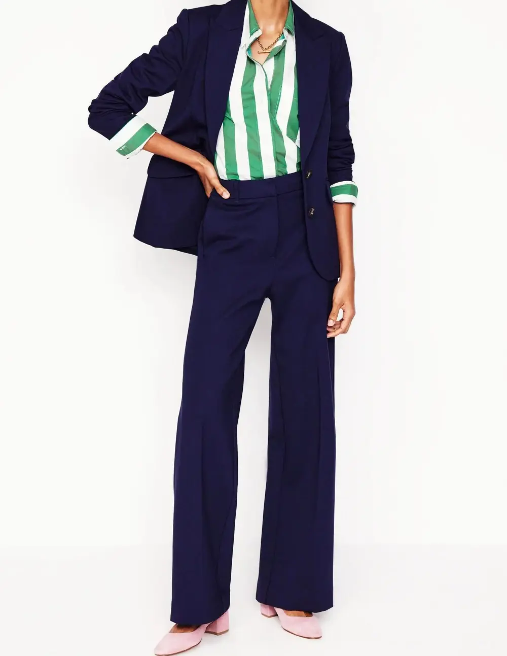 Sadie Relaxed Cotton Shirt -Rich Emerald Wide Stripe