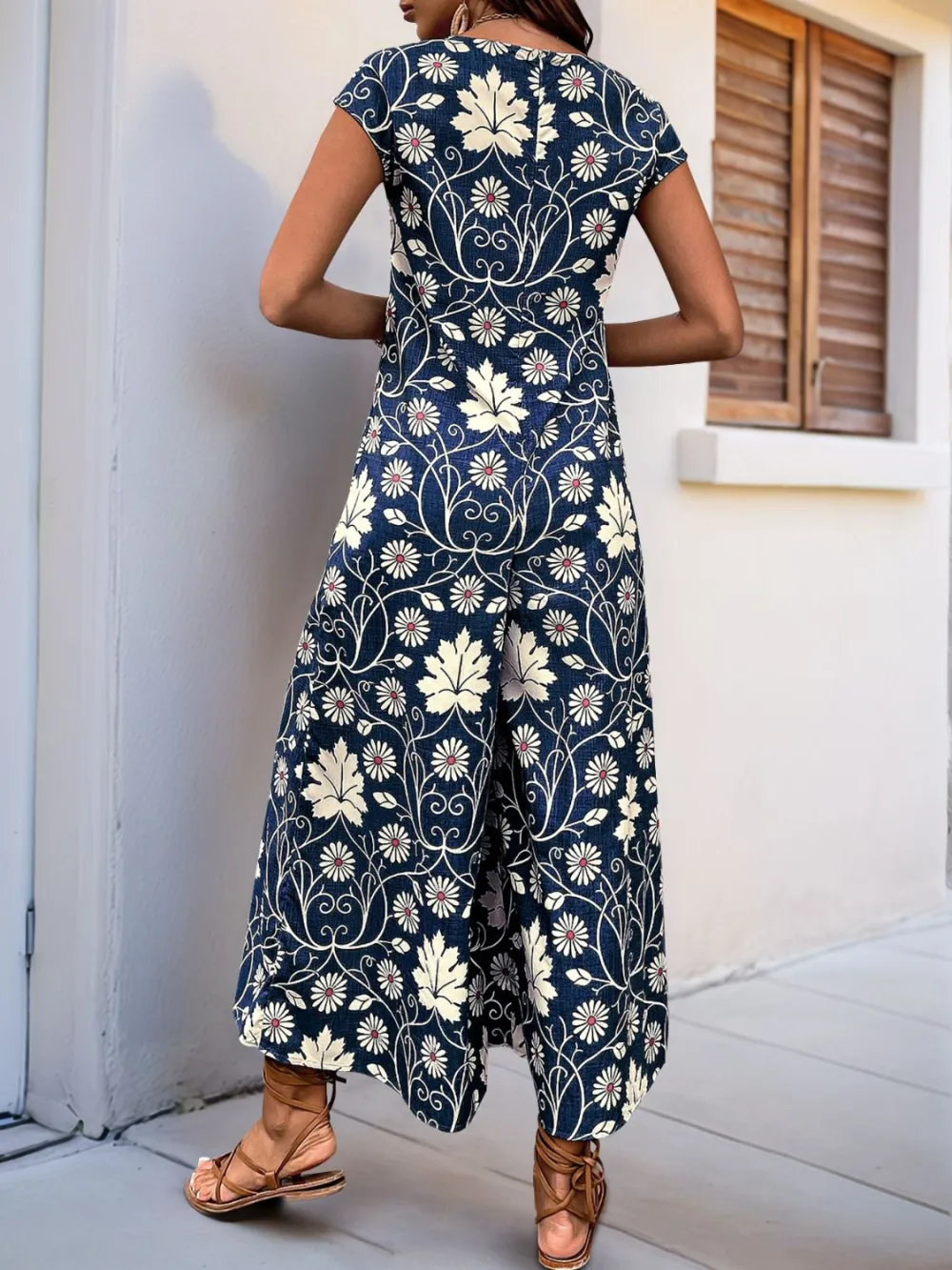 Round Neck Cap Sleeve Wide Leg Jumpsuit