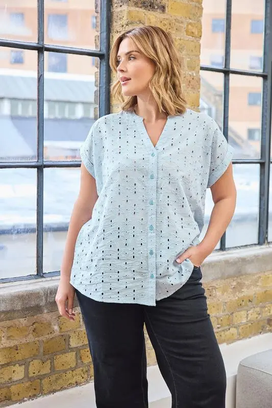 Blue Broderie Short Sleeve Shirt