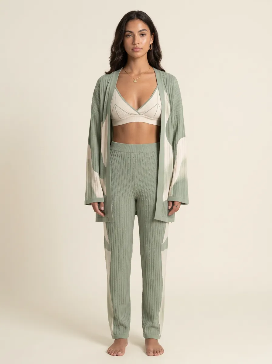 Abstract Ribbed Cardigan Lounge Set