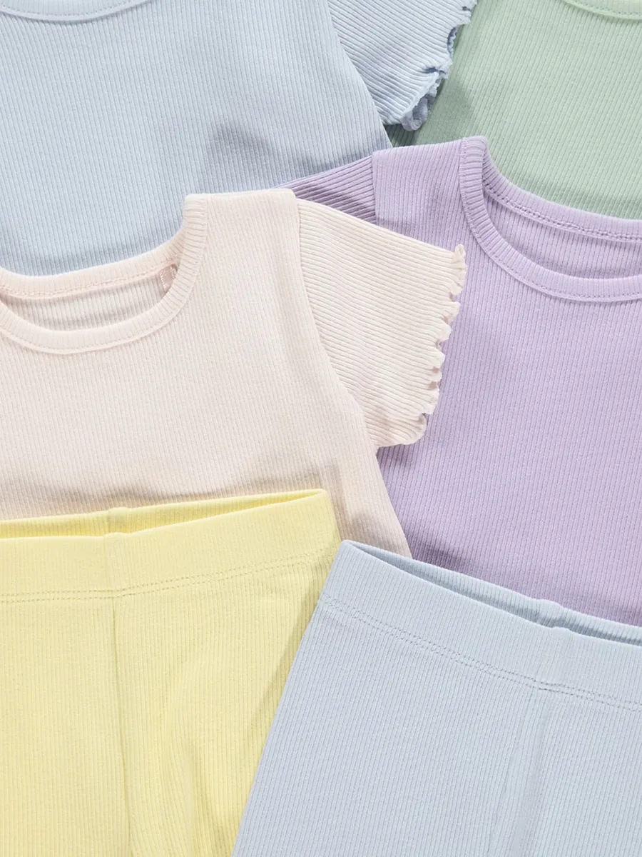 Pastel Ribbed T-Shirt and Cycling Shorts Outfit 5 Pack