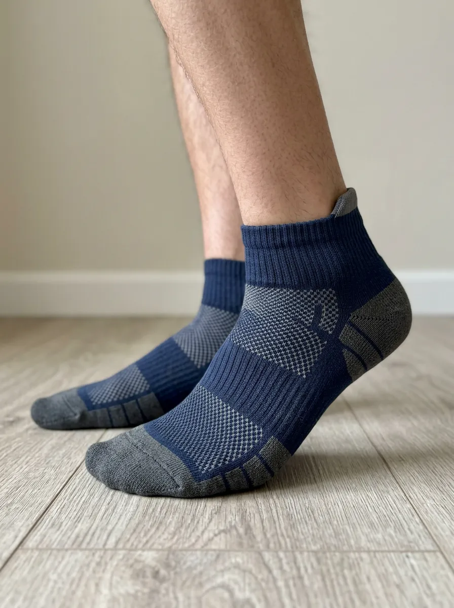 Men's Athletic Performance Blue Grey Patterned Ankle Socks