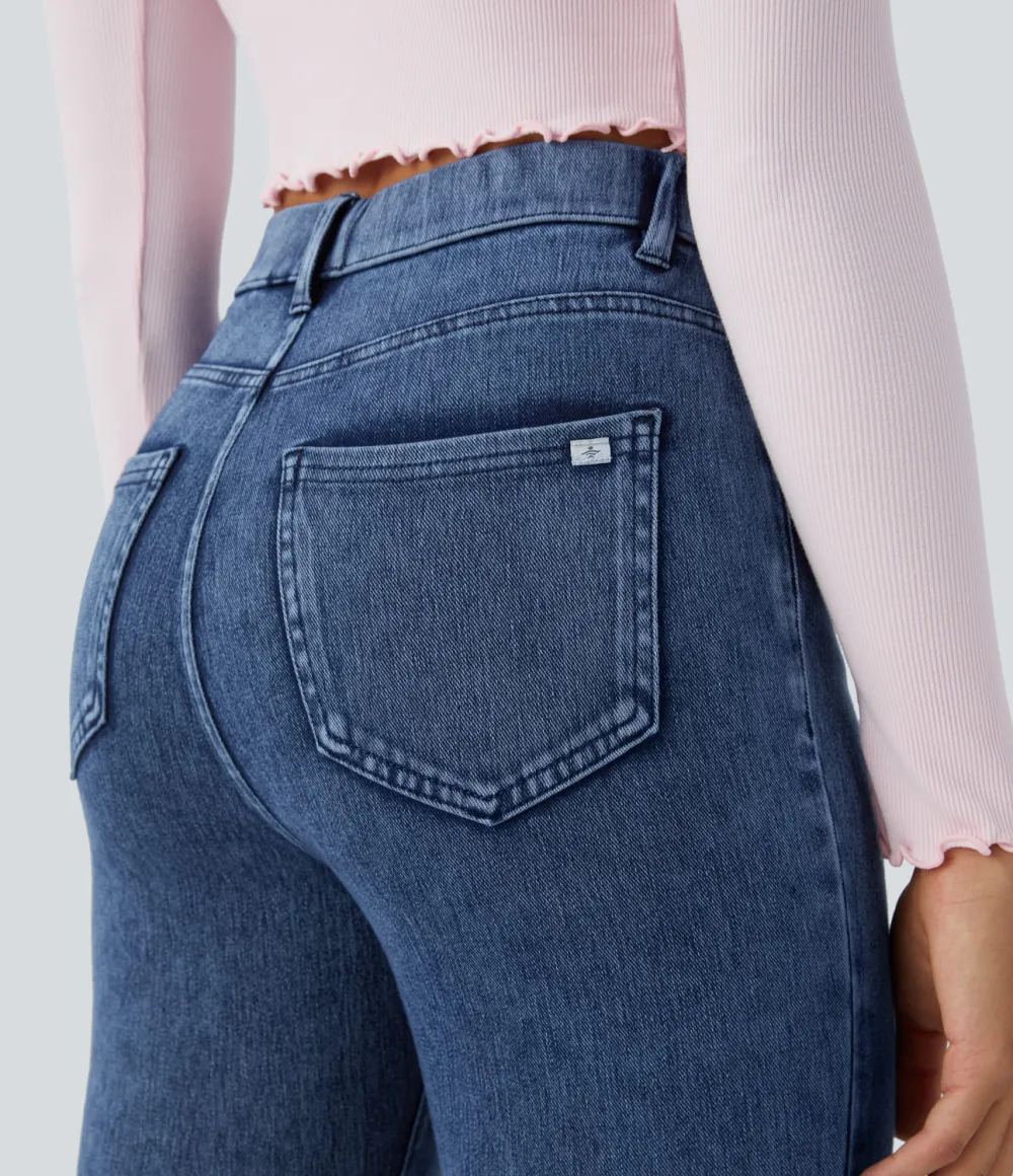 Magic High Waisted Multiple Pockets Stretchy Knit Denim Work Leggings