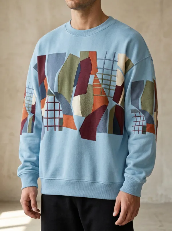 Men's Abstract Geometric Patchwork Printed Crewneck Sweatshirt Everyday Design