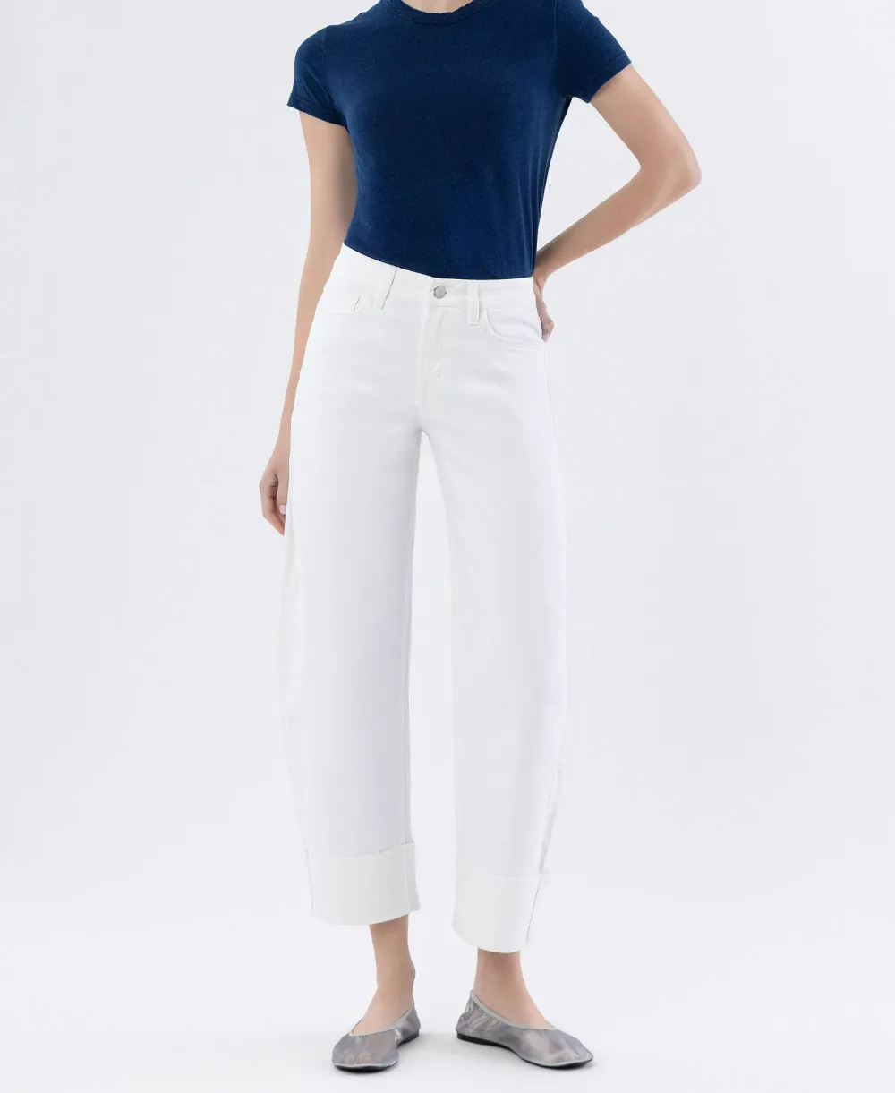 Women's Cuffed Cropped Barrel Jeans