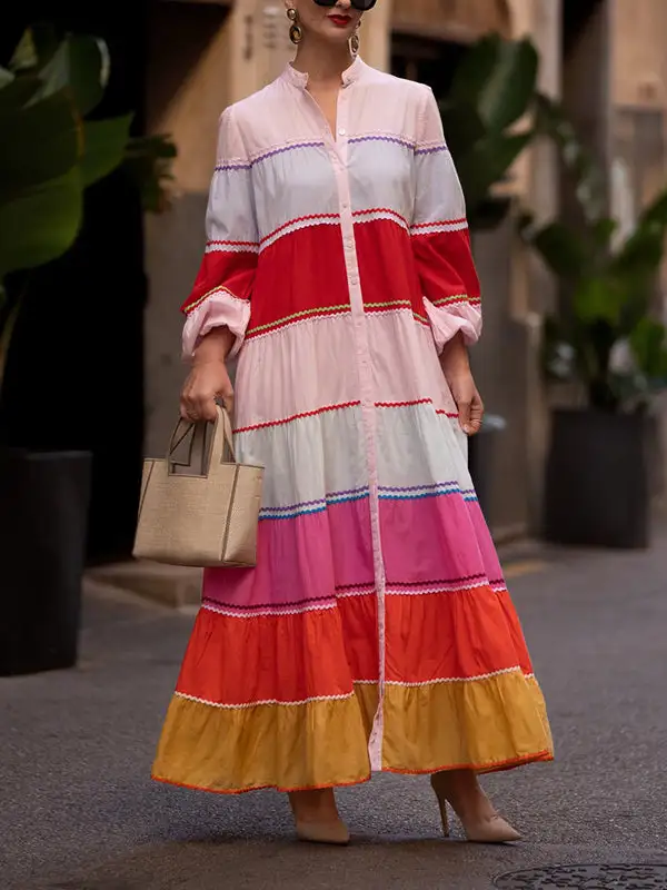 Puff Neck Shirt Maxi Dress