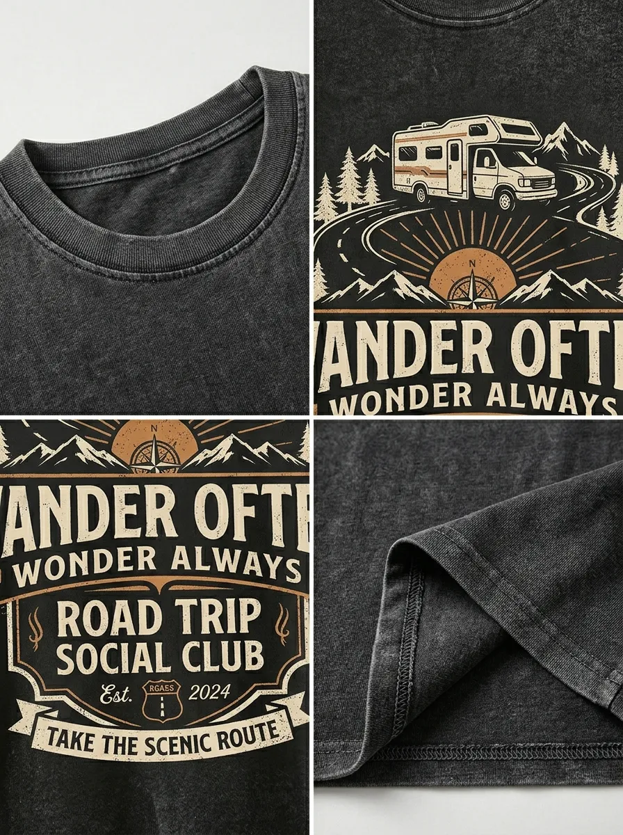 Unisex Camping Lover Road Trip Camper Van Printed T-shirt