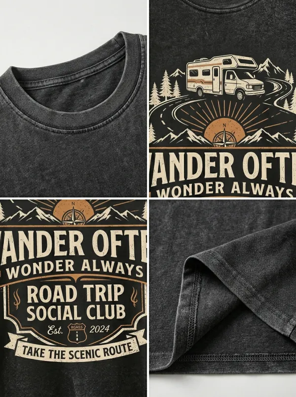 Unisex Camping Lover Road Trip Camper Van Printed T-shirt
