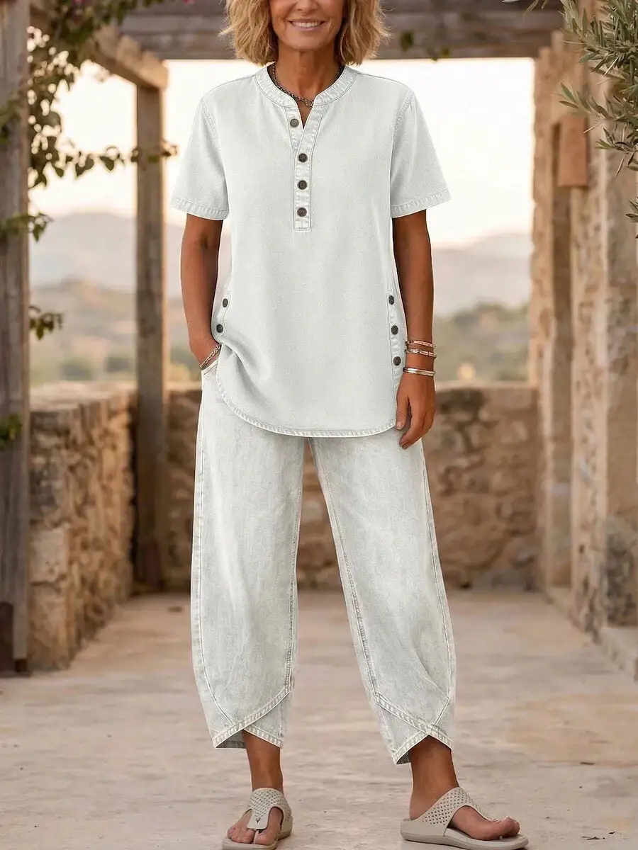 Lapel Button-Up Women's Lounge Set