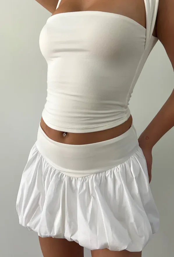 White Bubble Hem Mini Skirt
