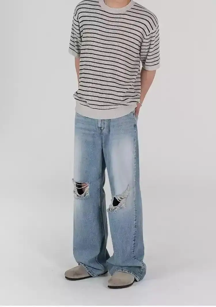 Washed Ripped Knee Jeans