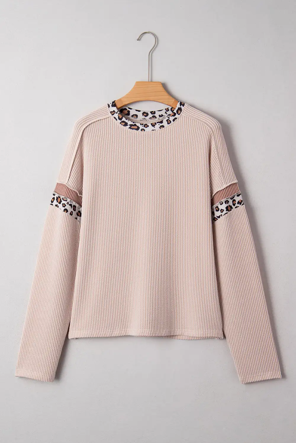 Women's Leopard Print Top With Colorblock And Ribbed
