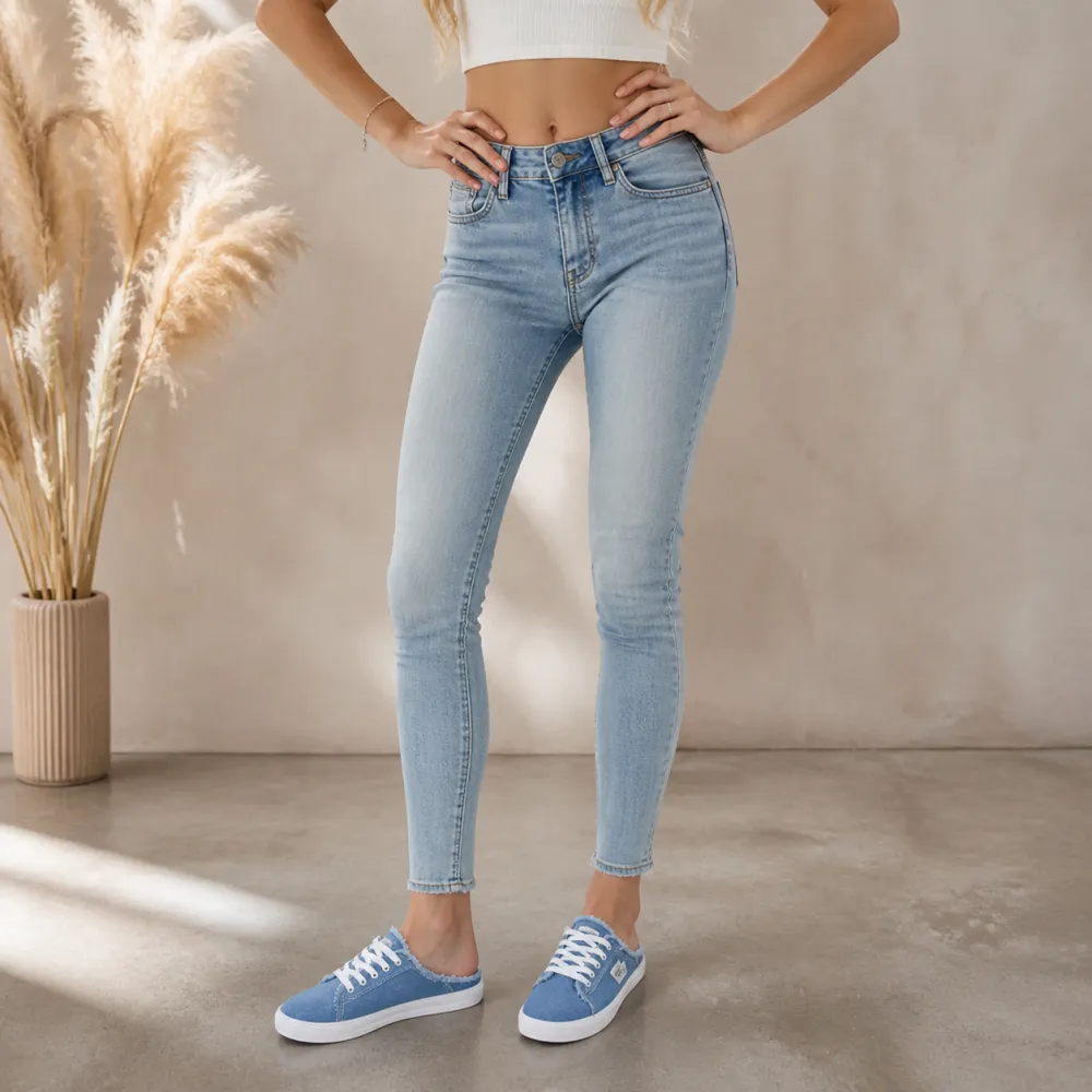 Frayed Denim Slip On Sneakers