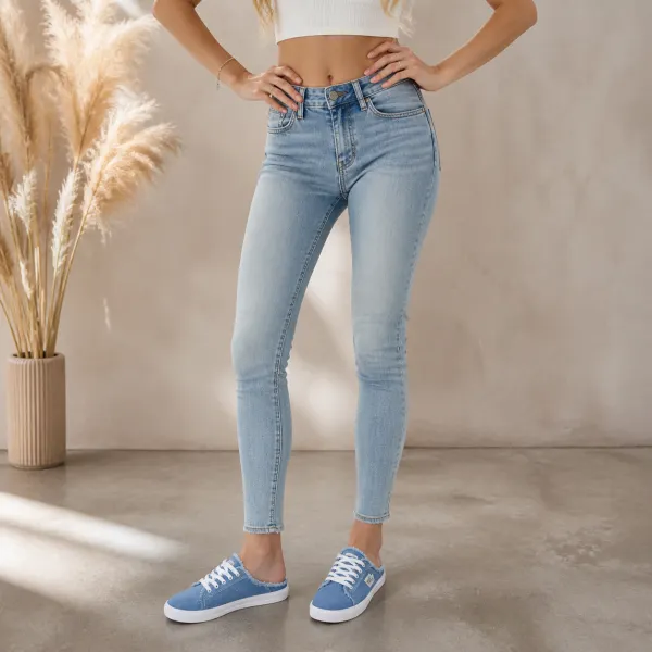 Frayed Denim Slip On Sneakers