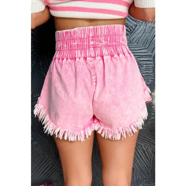 Raw Hem Frayed Washed Denim Shorts