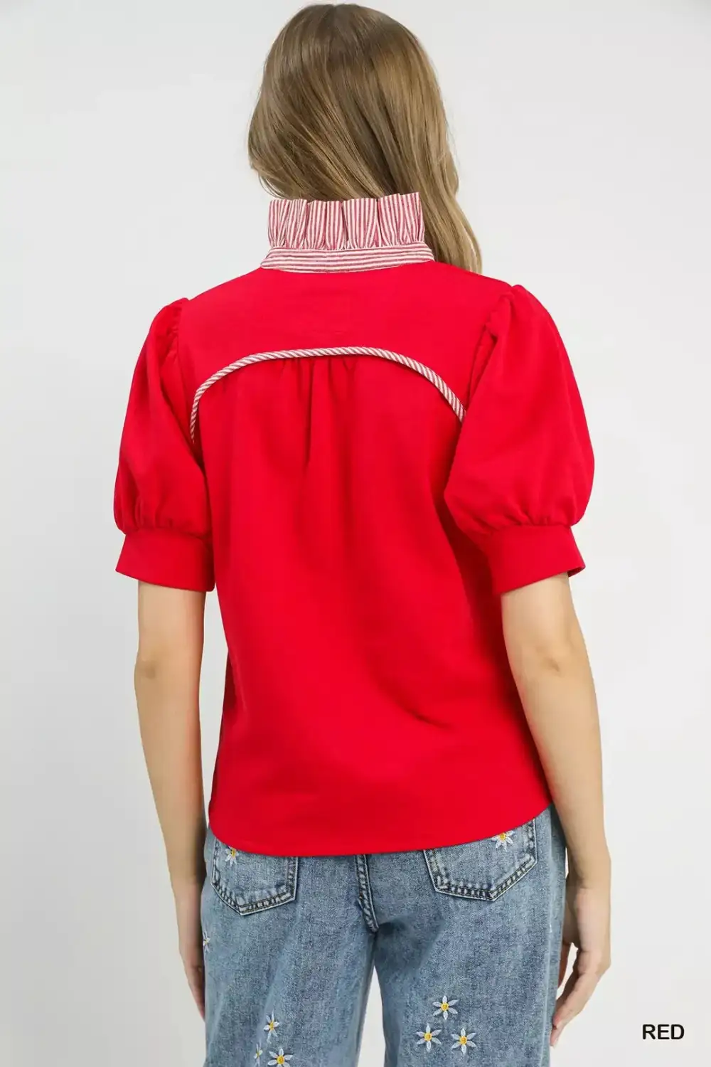 Striped Collar Popover Top