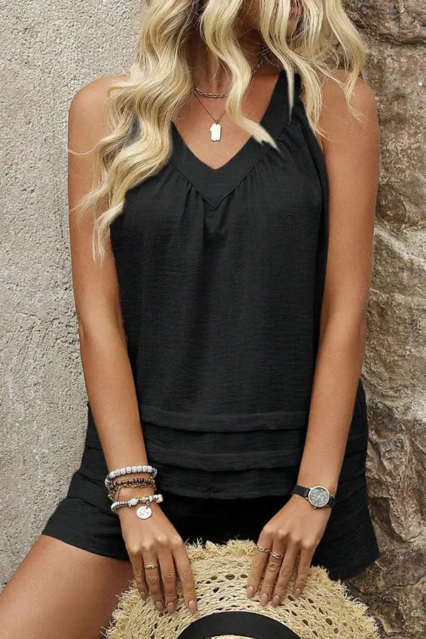 V Neck Sleeveless Two Piece Set