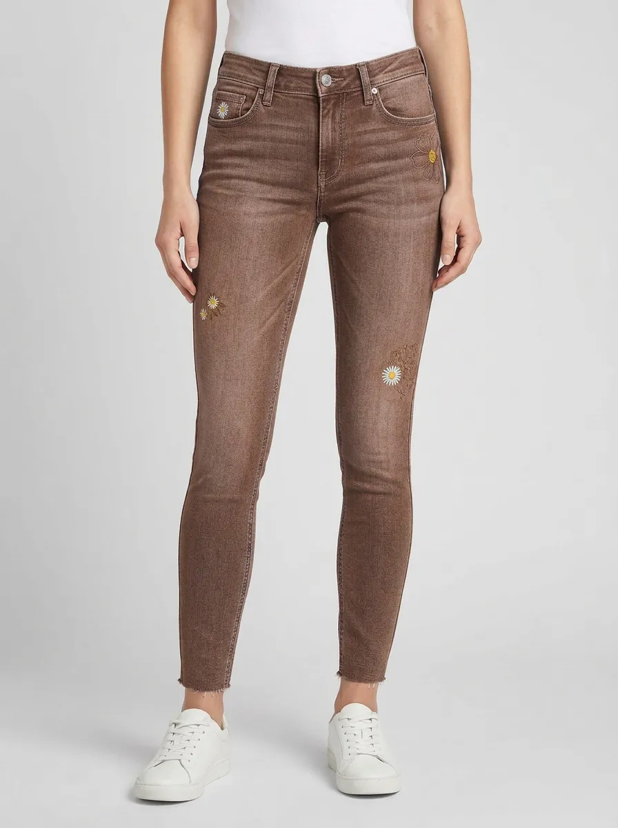Women's Daisy Flower Embroidered Graphic Slim Jeans