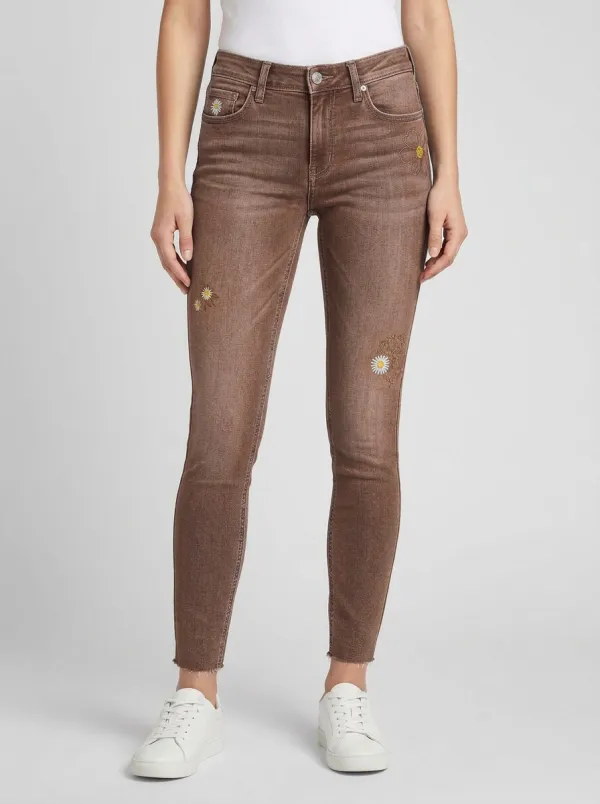 Women's Daisy Flower Embroidered Graphic Slim Jeans