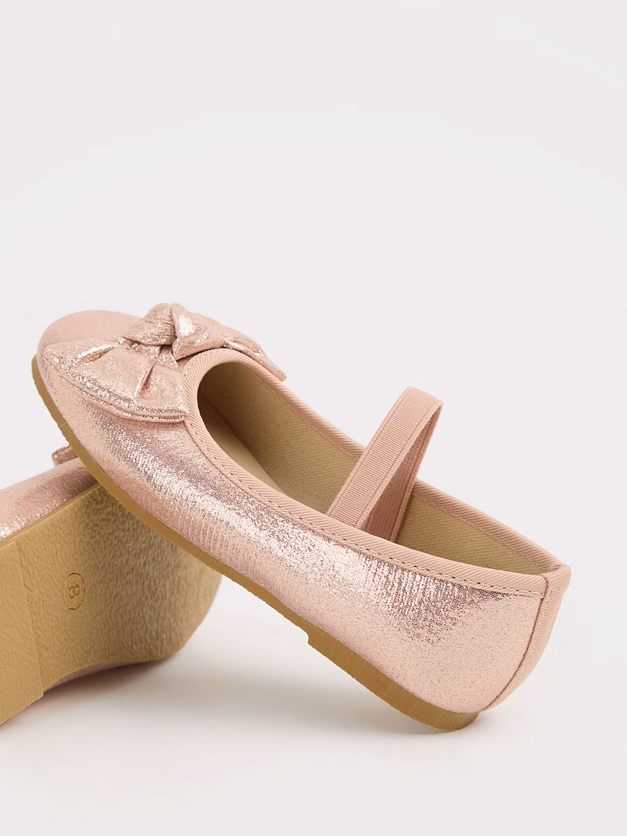 Pink Glitter Square Toe Bow Ballet Shoes detail 1