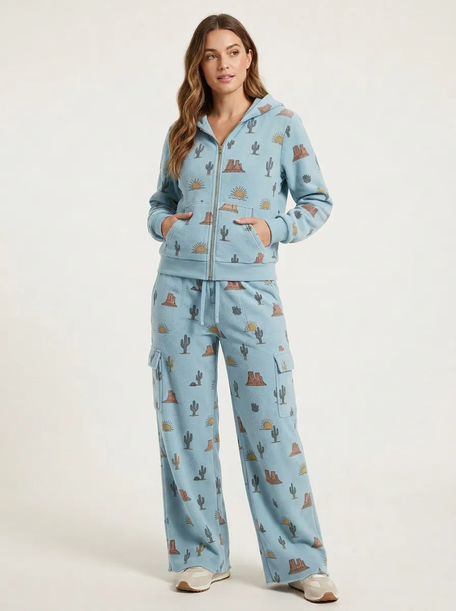 Women's Desert Print Zip-Up Hoodie And Cargo Lounge Set