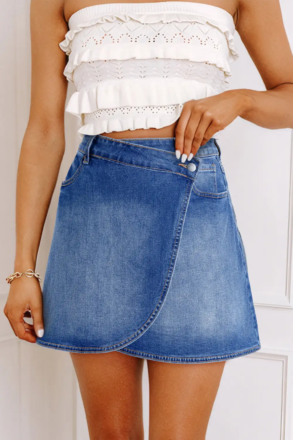 Draped Wrap Denim Dress Skirt